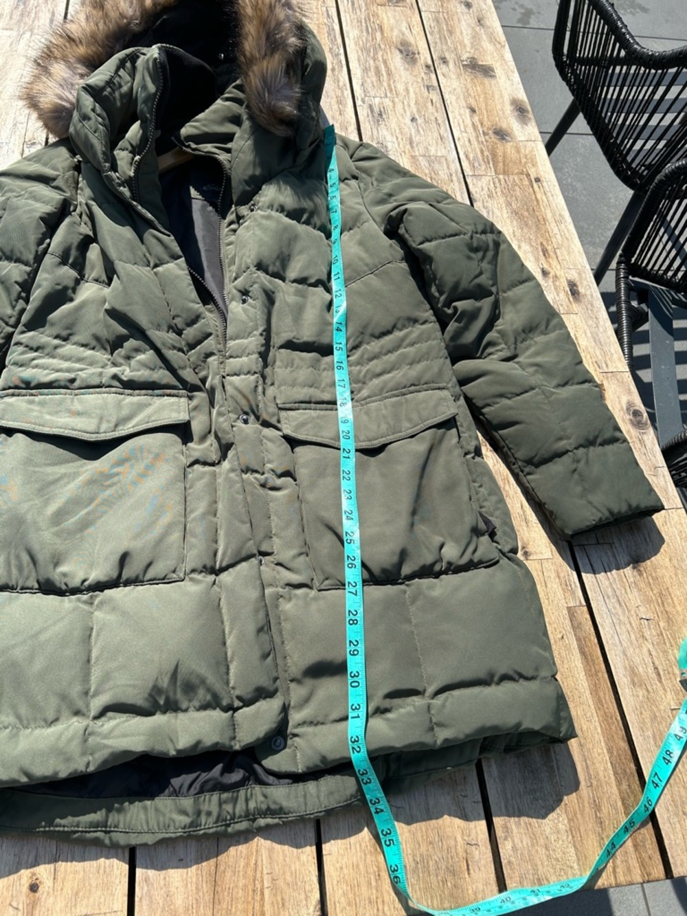 Eddie Bauer Olive Green Quilted Jacket with Hood Trim - Picture 7 of 9